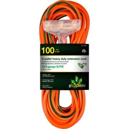 GOGREEN GoGreen Power, 12/3 100' 3-Outlet Heavy Duty Extension Cord, GG-15200, Lighted End GG-15200